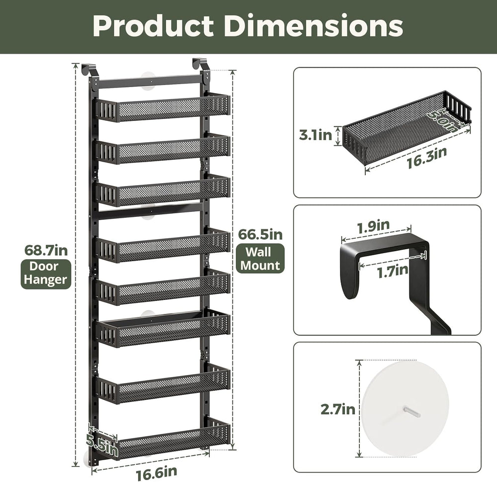 8-Tier Over the Door Pantry Organizer, 2 IN 1 Wall Mount or Hanging Spice Rac...