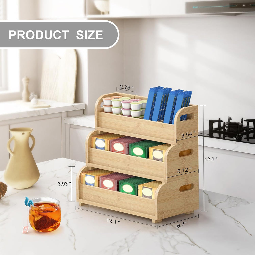Wisuce 3-Tier Bamboo Tea Bag Organizer, Stackable Tea Holder for Countertop