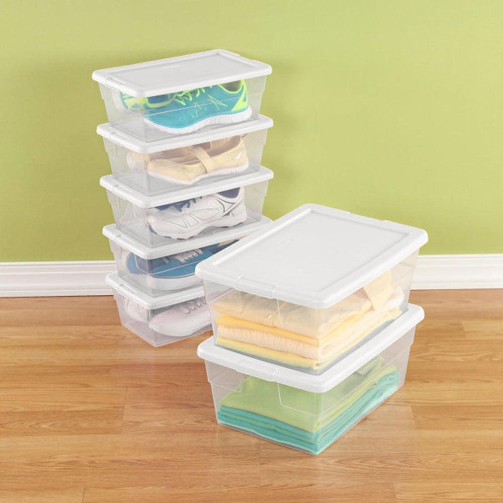 Sterilite Storage Boxes, Stackable Clear Plastic Bins, 6 Quart, 24-Pack