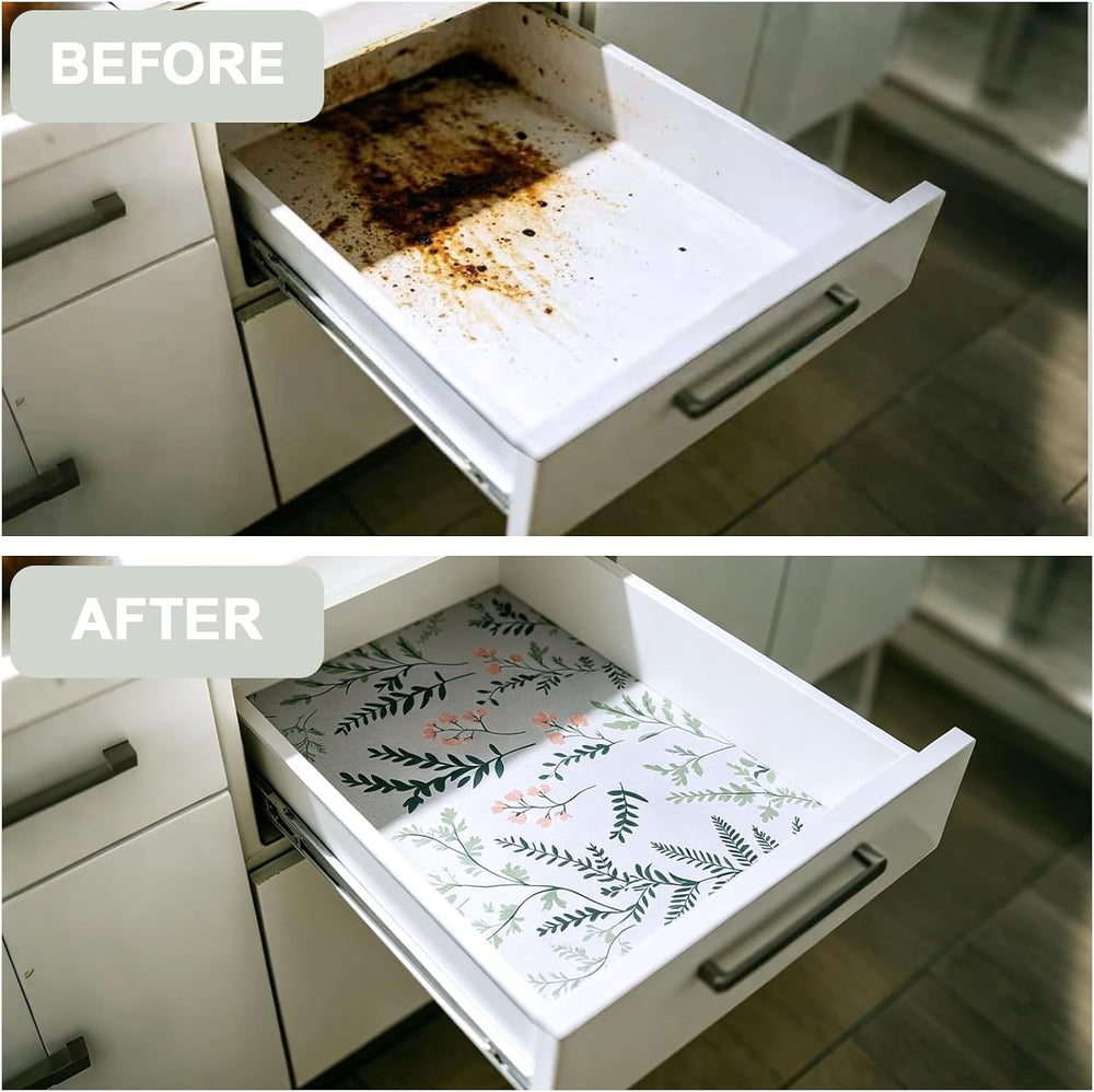 Fern Floral Shelf Liner and Drawer Liner, Non-Adhesive Kitchen Cabinet Liner,...