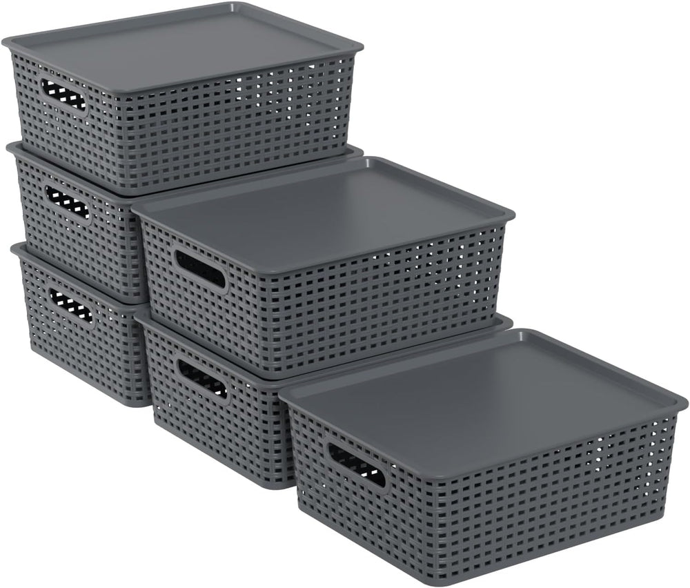 Zopnny Stackable Baskets with Lids, 6-Pack Storage Containers Bin