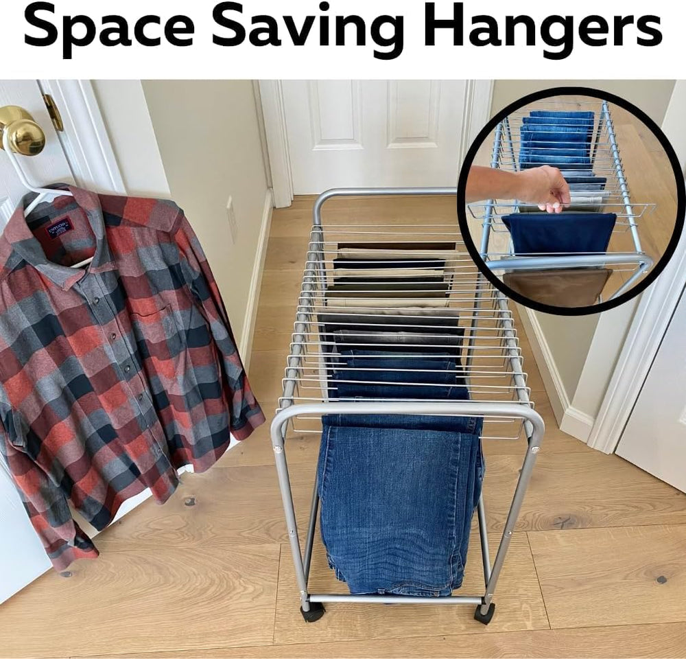 Evelots Rolling Pants Rack with 20 Hangers, Jean and Skirt Closet Organizer