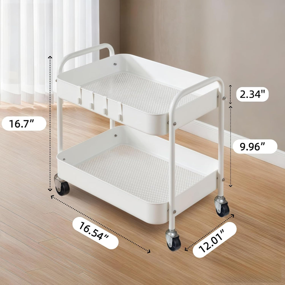 Under Desk Storage Cart 2 Tier Utility Rolling Cart with Wheels, Small Metal ...