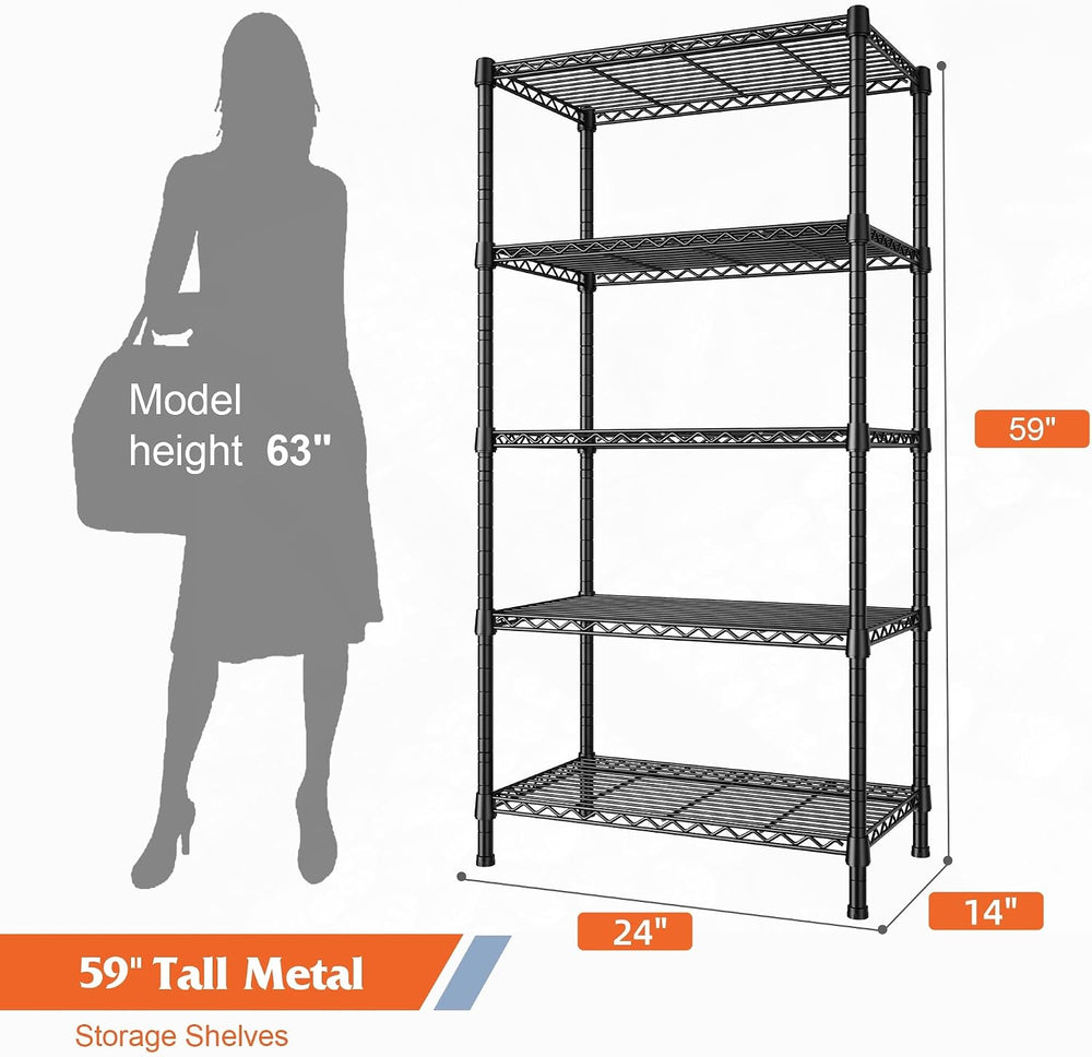 REIBII Wire Shelving Rack 5-Tier Metal Shelves for Storage Adjustable Garage ...