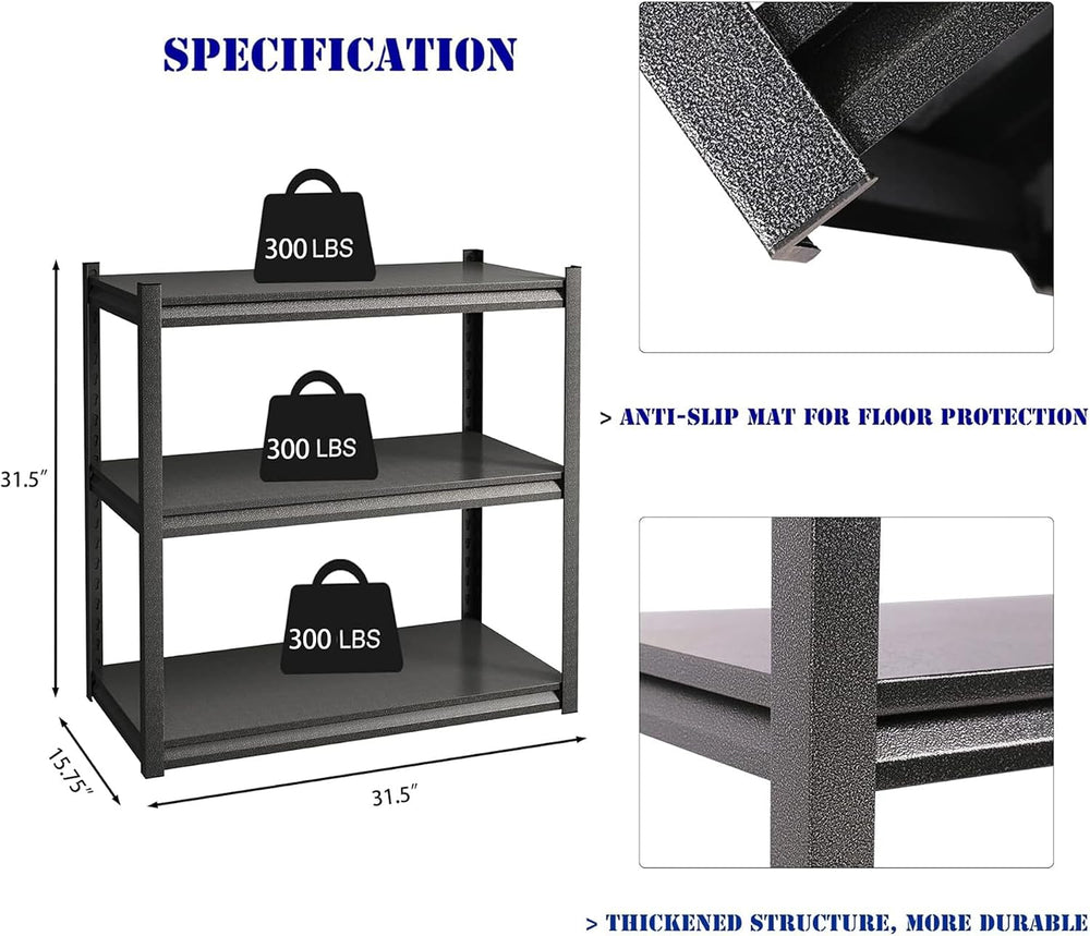 32" W Garage Shelving,900LBS Loads Adjustable Garage Storage Shelves, 3-...
