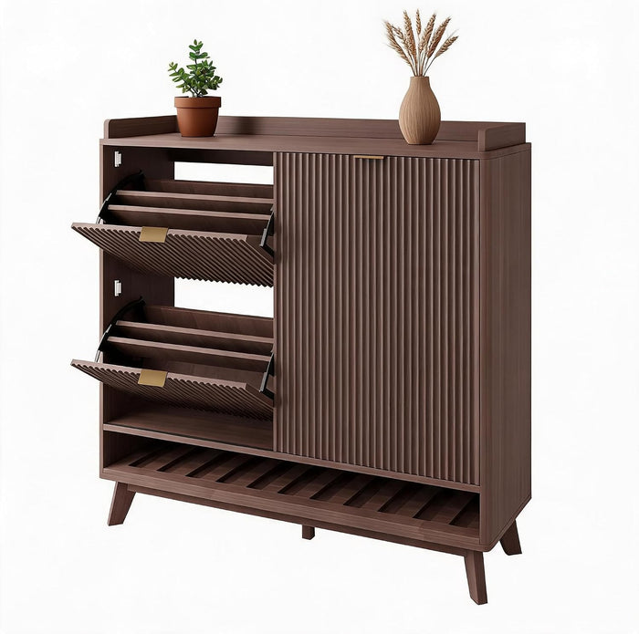 Fluted Shoe Cabinet Sliding Door 24 Pairs