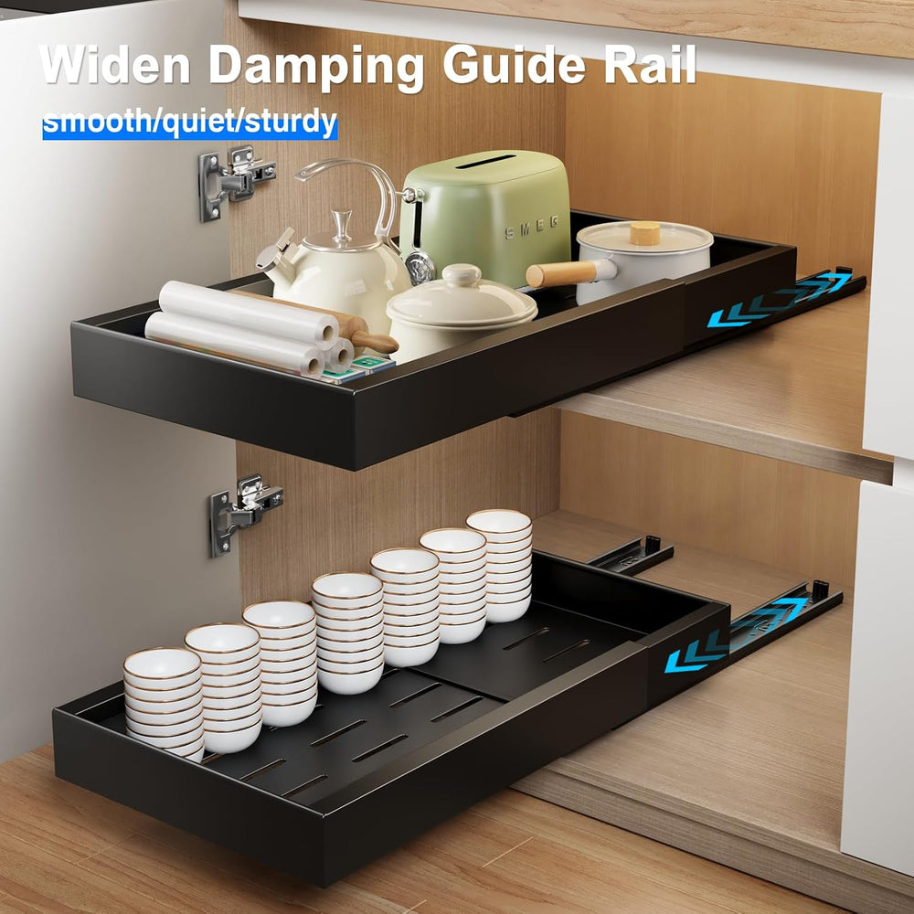 Mustorn 2 Pack Pull Out Cabinet Organizer,21.8" Deep Slide Out Drawer fo...