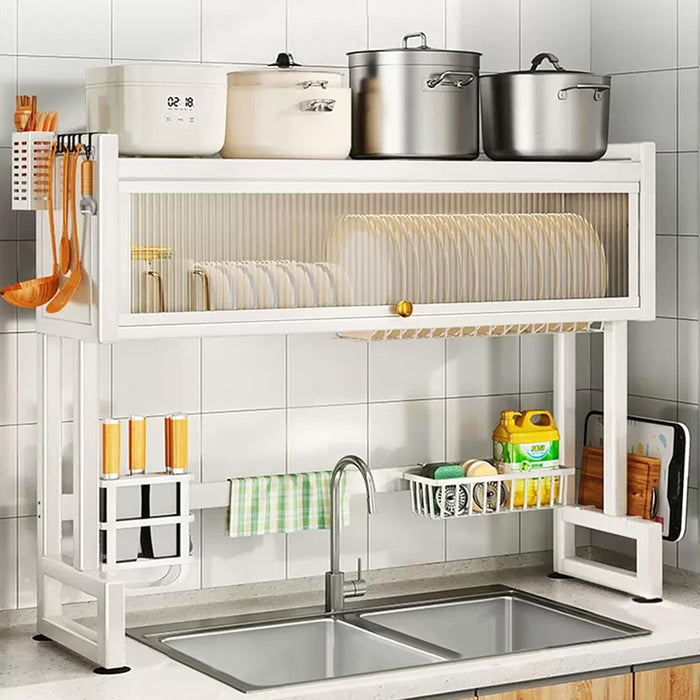 Hdrriozu Over the Sink 3 Tier Dish Drying Rack with Cover, Milkshake White