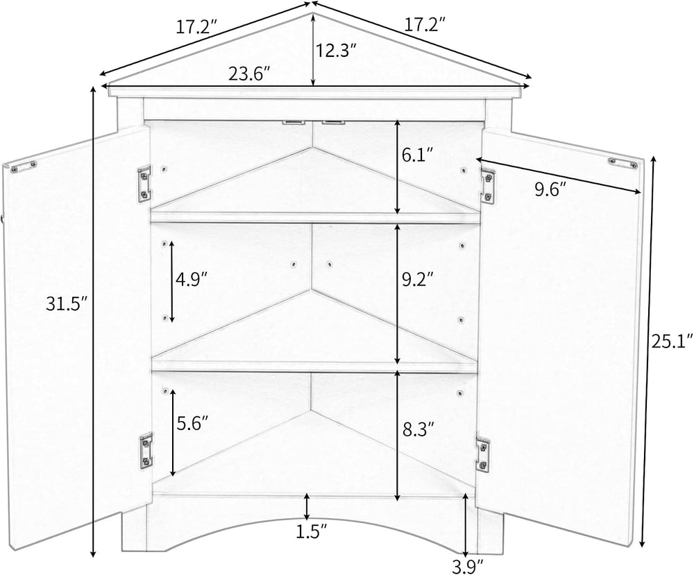 Home Corner Storage Cabinet, Bathroom Triangle Floor Storage Cabinet with Adj...