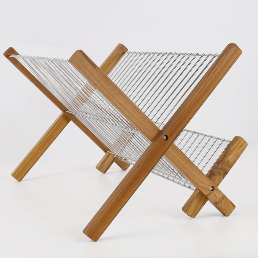 HTB Dish Drying Rack 2 Tier,Stainless Steel & Teak Wood Dish Drying Rack