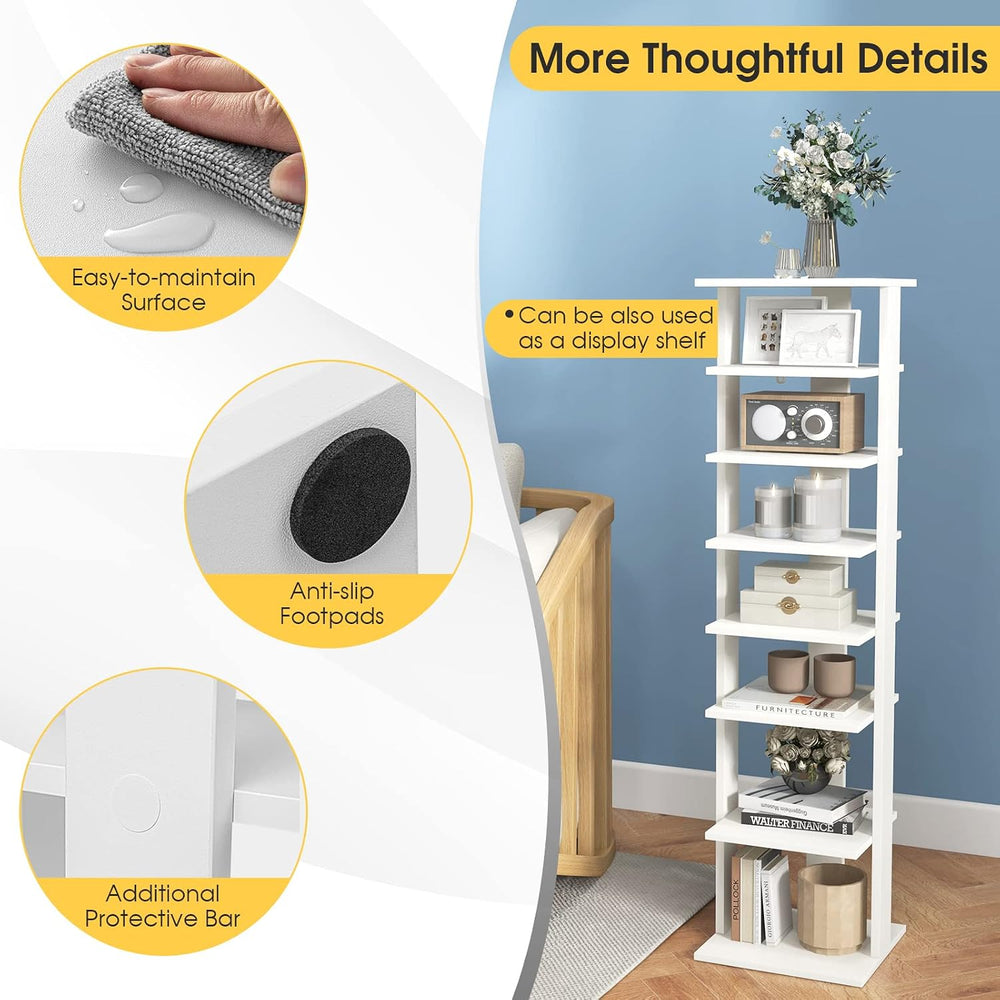 BETTARY 8 Tier Vertical Shoe Rack, Narrow Wooden Corner Shoe Organizer for Sm...