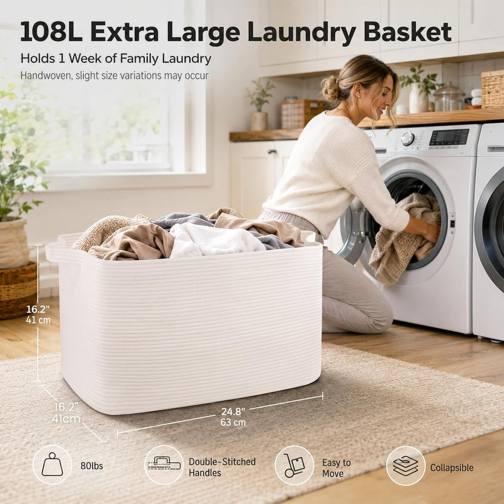 OIASKET 108L Extra Large Blanket Basket Living Room, 24.8" x 16.2" ...