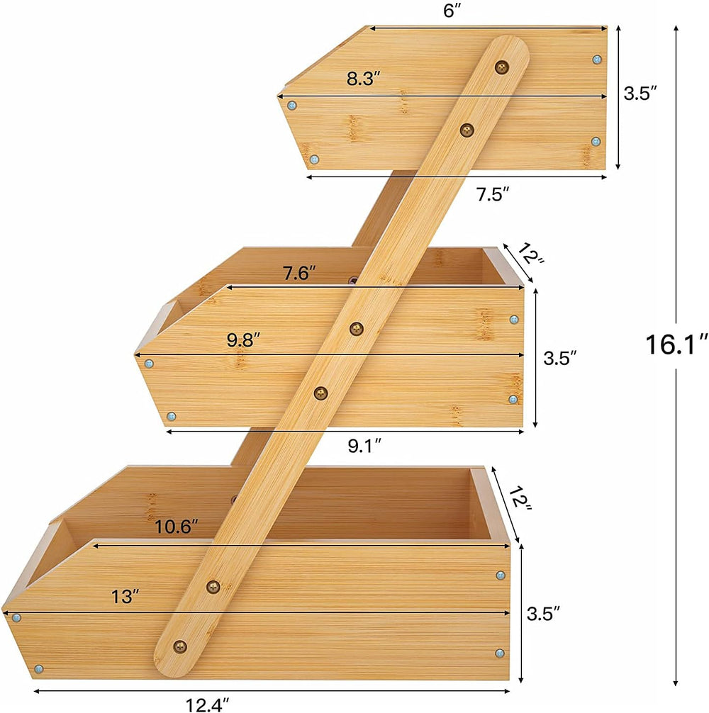 Merysen 3-Tier Bamboo Fruit Basket for Kitchen Countertop, Self-assembly