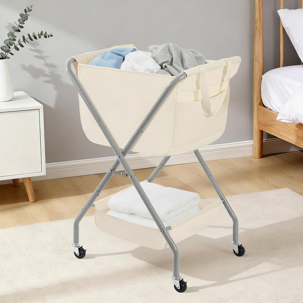 STORAGE MANIAC Collapsible Laundry Cart with Wheels 35.6"H Removable Can...