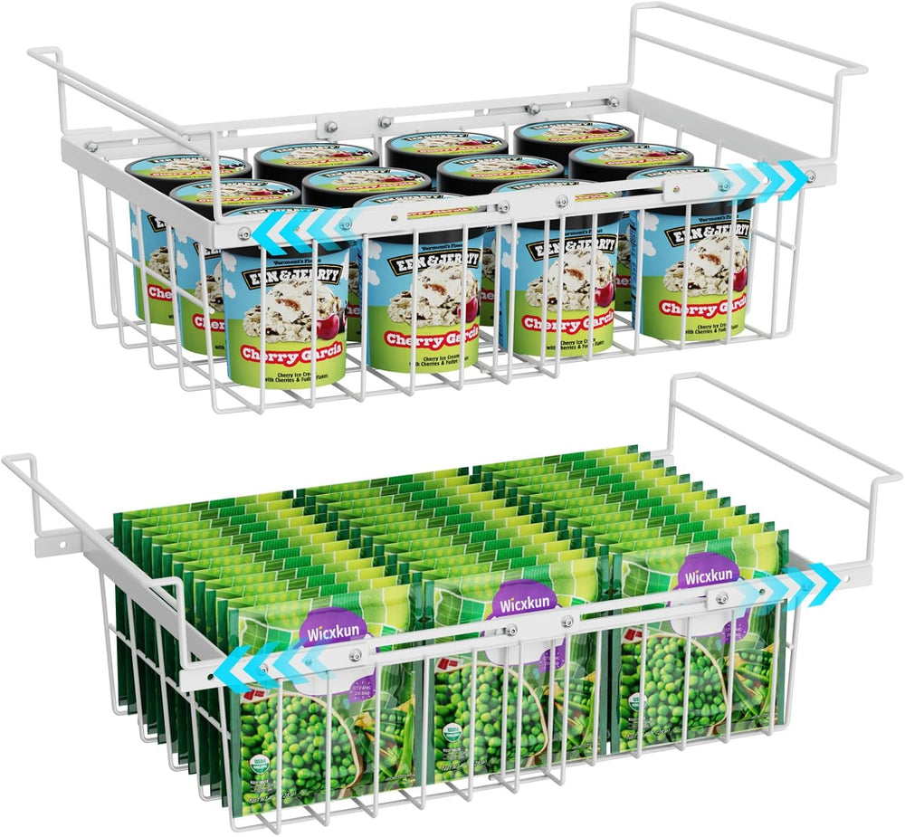 GSlife Freezer Organizer Bins - Hanging Baskets for Storage, 2 Pack White