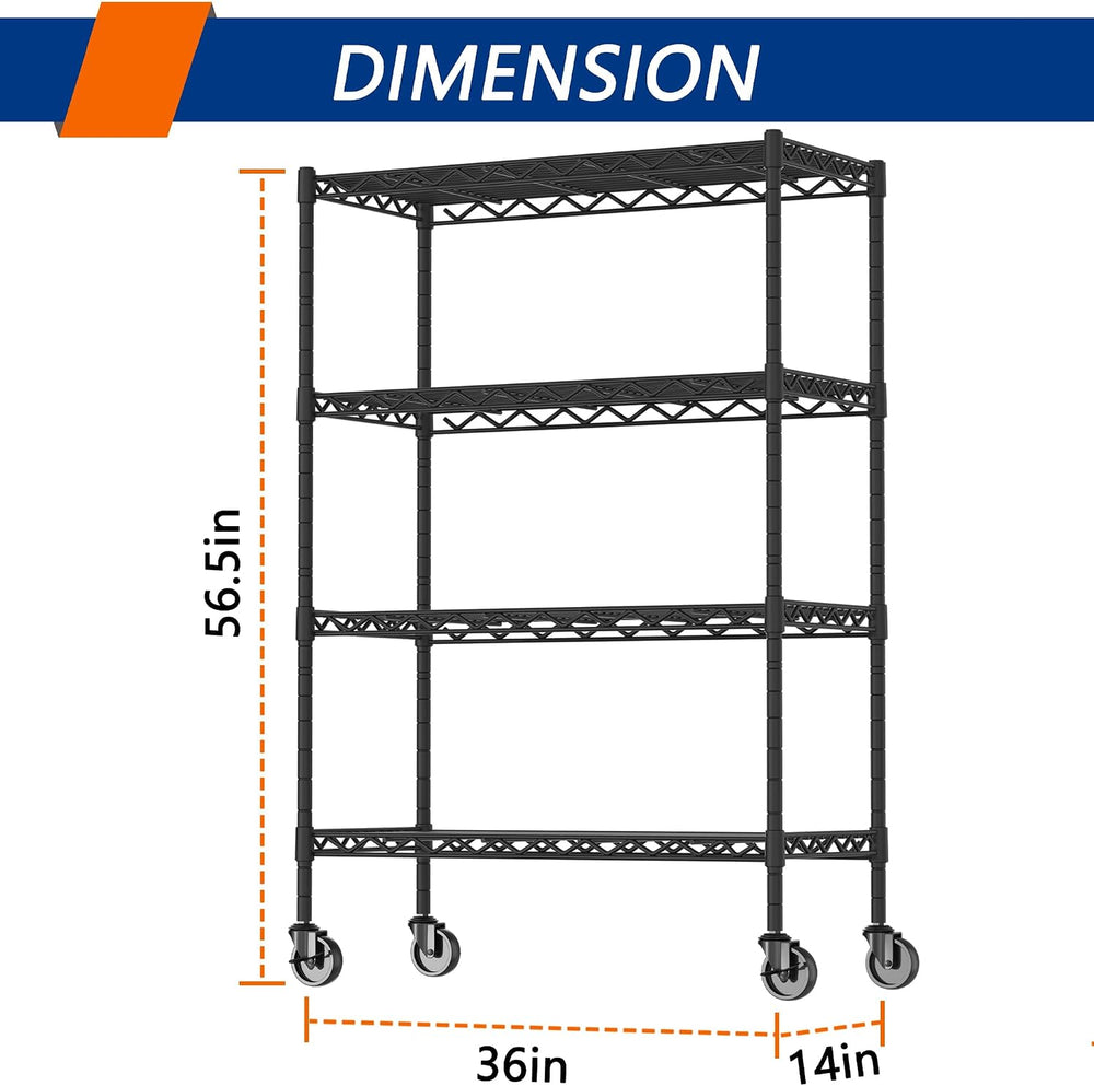 Soywey 4-Shelf Adjustable Heavy Duty Storage Shelving Unit on 4 Wheel Casters...