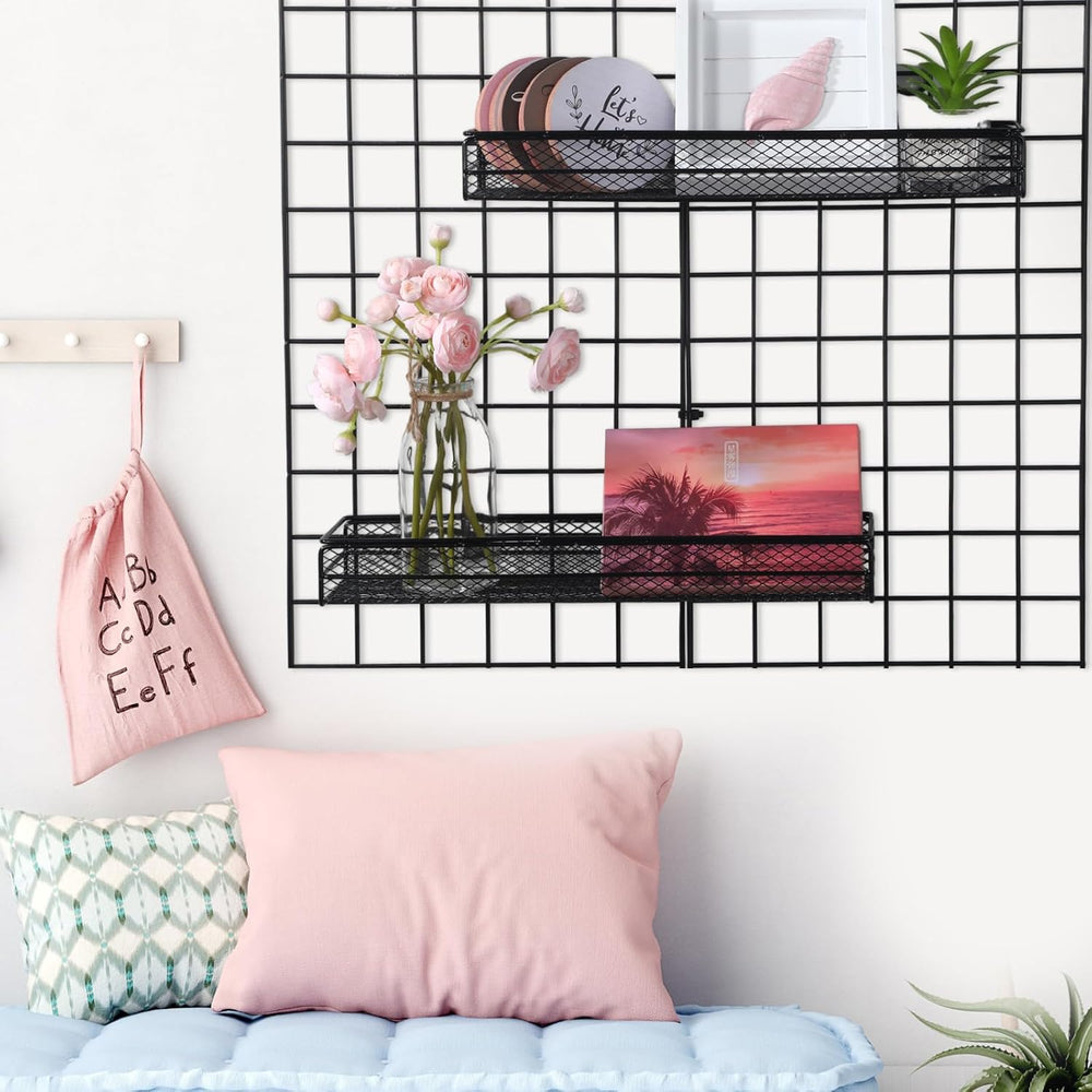 4 Pcs Metal Wire Mesh Basket for Gridwall Black Hanging Wire Mesh Basket with...