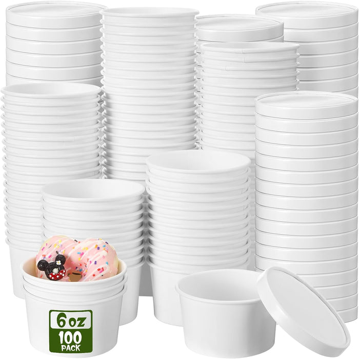 Fulmoon 6 oz 100 Pack Paper Containers with Lids Soup Bowl Cup, White