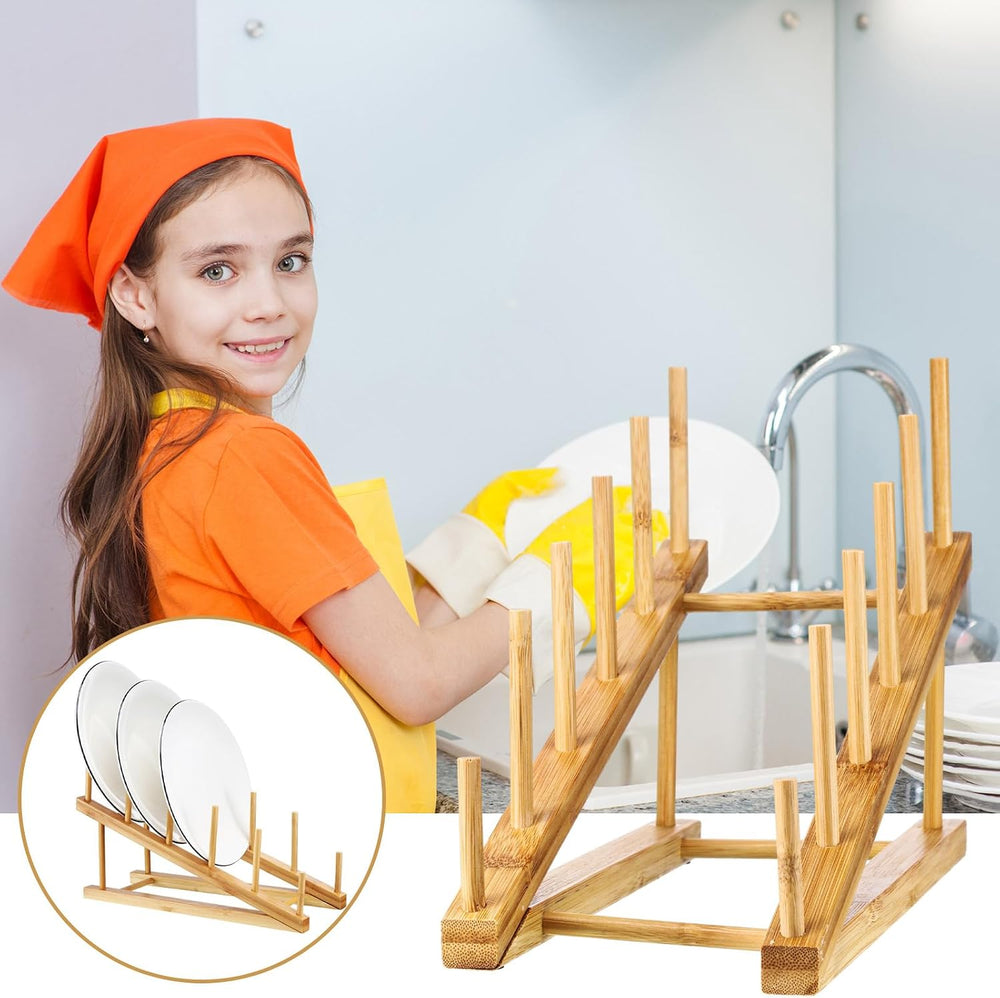 Suclain 10 Pcs Wooden Bamboo Dish Drying Rack Kitchen Cabinet Organizer for C...