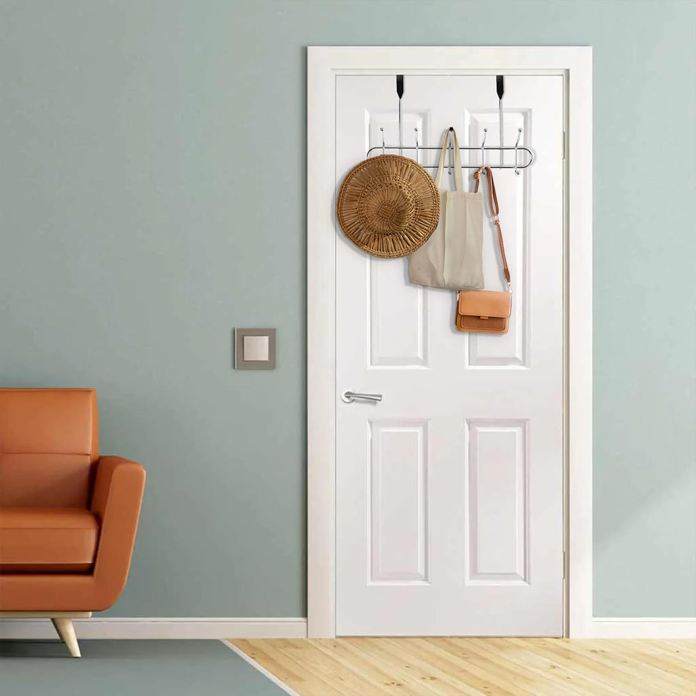 Premier Housewares 509729 10 Hook Over Door Hanger - Chrome, H25 x W41 x D14cm