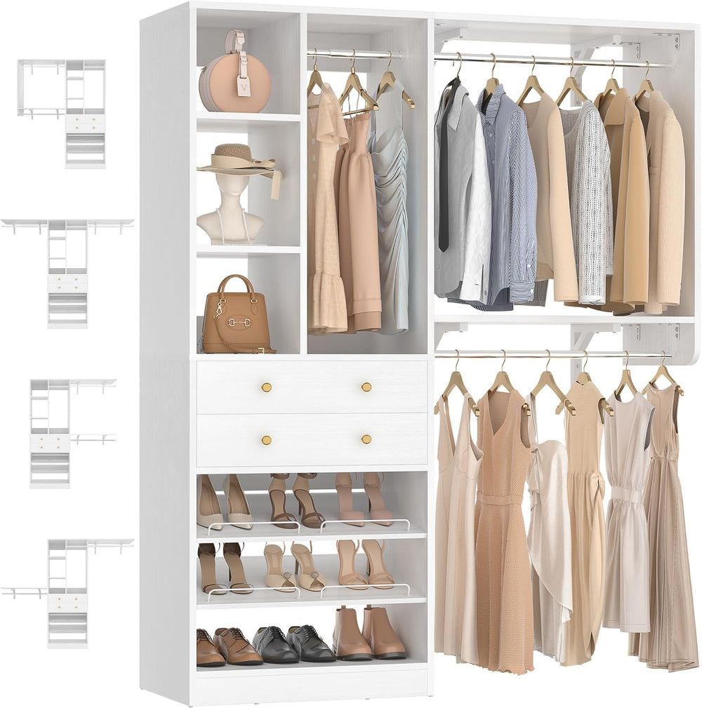Besiost Closet System - 60"/92" Closet System with Drawers, 5FT/7.6...