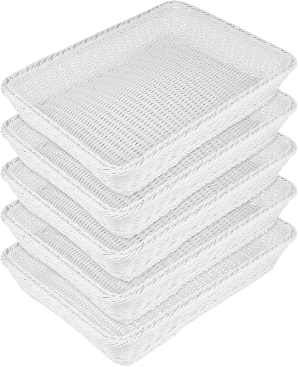 JEUIHAU 4 Pack Poly Wicker Bread Baskets,15.7inch Rectangle Food Display Bask...