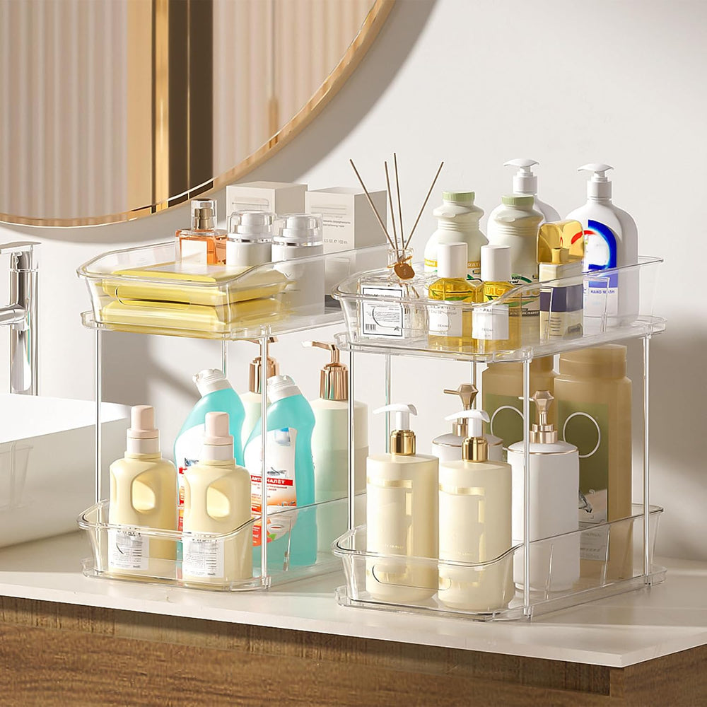 Delamu 2-Tier Under Sink Organizers and Storage, Multi-Purpose Stackable Bath...