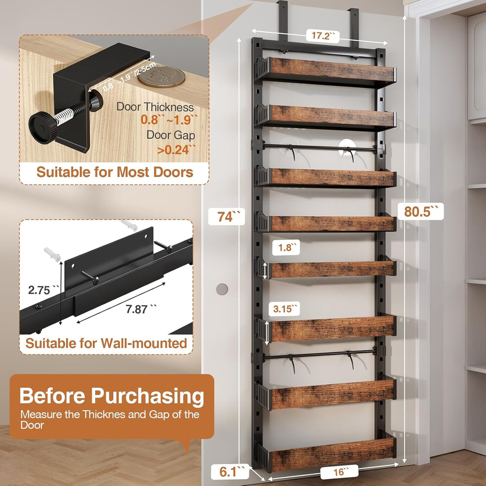 8-Tier Over The Door Pantry Organizer, Heavy-Duty Metal Wall Mount or Hanging...