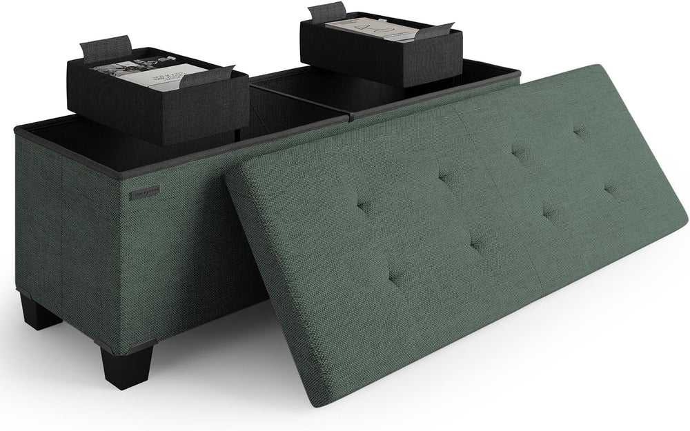 Storage Ottoman Bench with Bins, 43-in Storage Bench for Bedroom End of Bed, ...