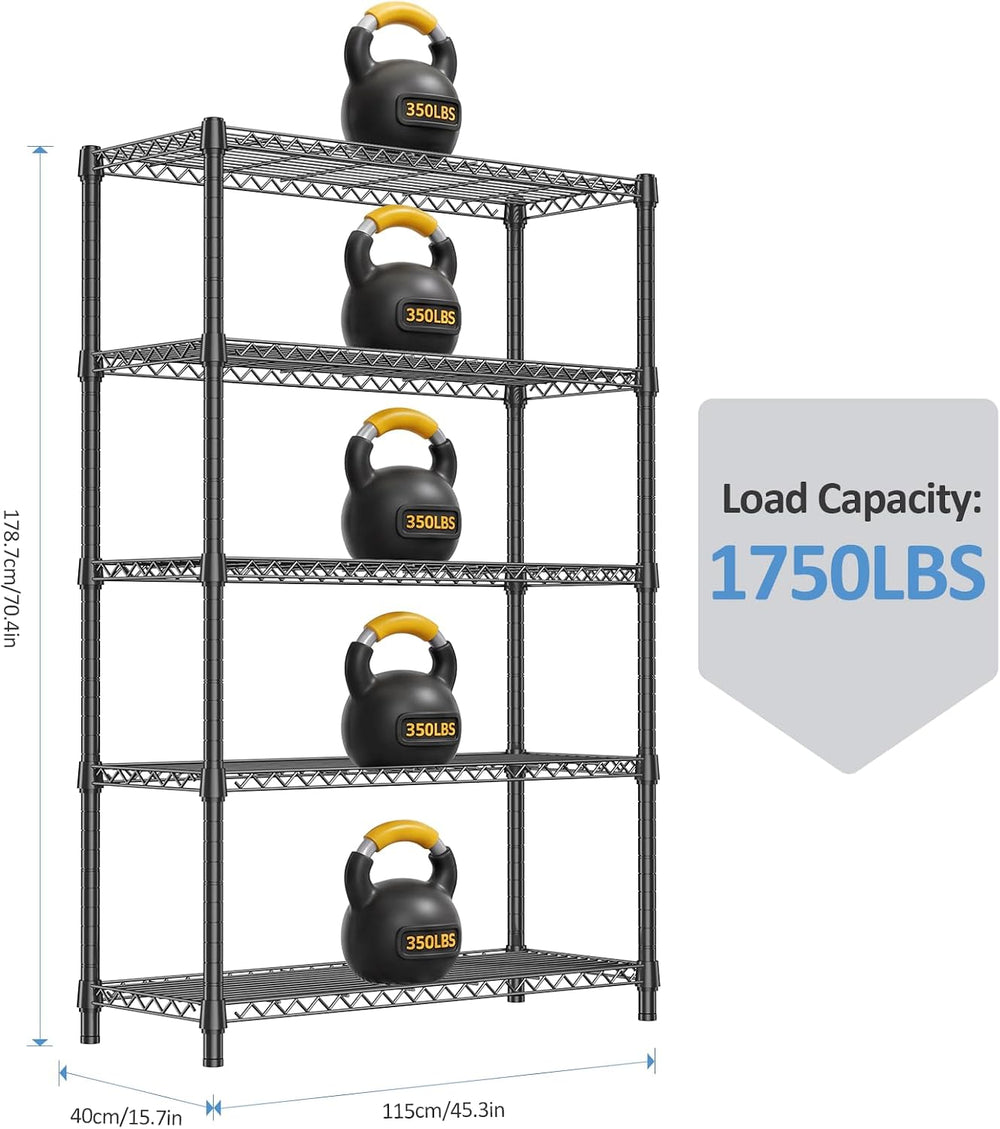 IZEUK 1750 LBS Black Garage Shelving Wide Storage Shelves,5 Tier Adjustable H...