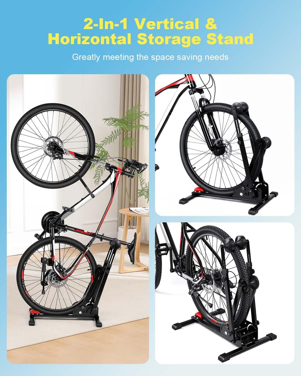 WSDCAM Bike Stand, 2-in-1 Vertical & Horizontal Storage Rack, Foldable Ad...