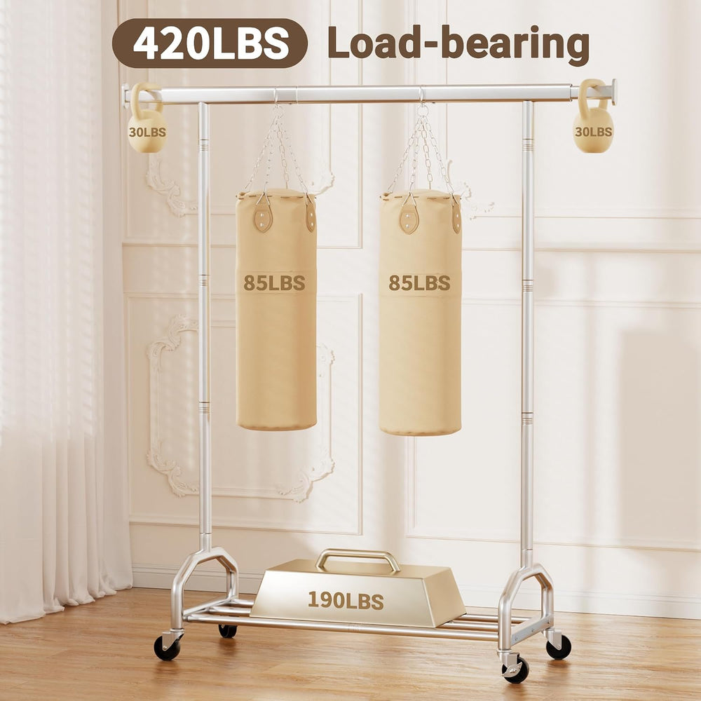 Heavy Duty Rolling Clothing Rack, 420 lbs Capacity Metal Clothes Rack with Wh...