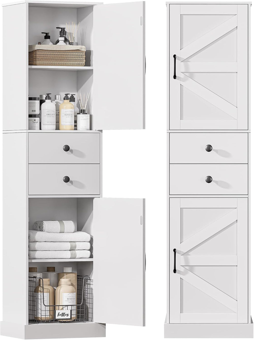 Tall Bathroom Storage Cabinet with 2 Drawers, Farmhouse Narrow Storage Cabine...