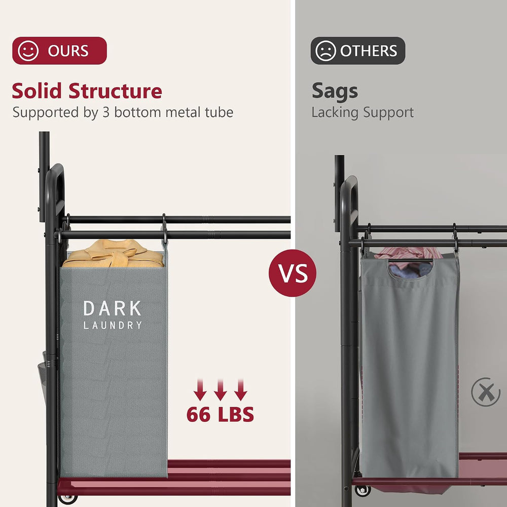 Tajsoon Laundry Sorter Cart with Hanging Clothes Rack, 3 Section, 3 Colors