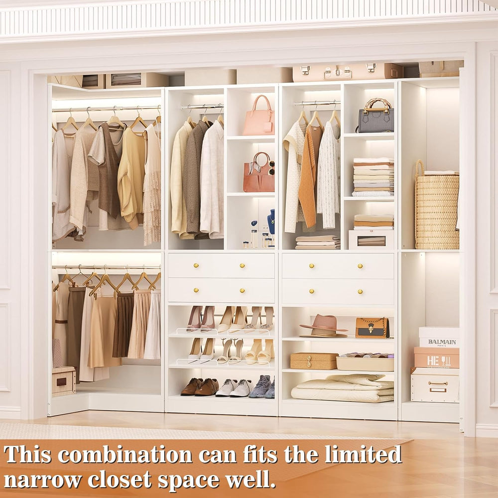 Besiost Corner Closet System with 2 Drawers, 3 Hanging Rods, 59.5" * 31....