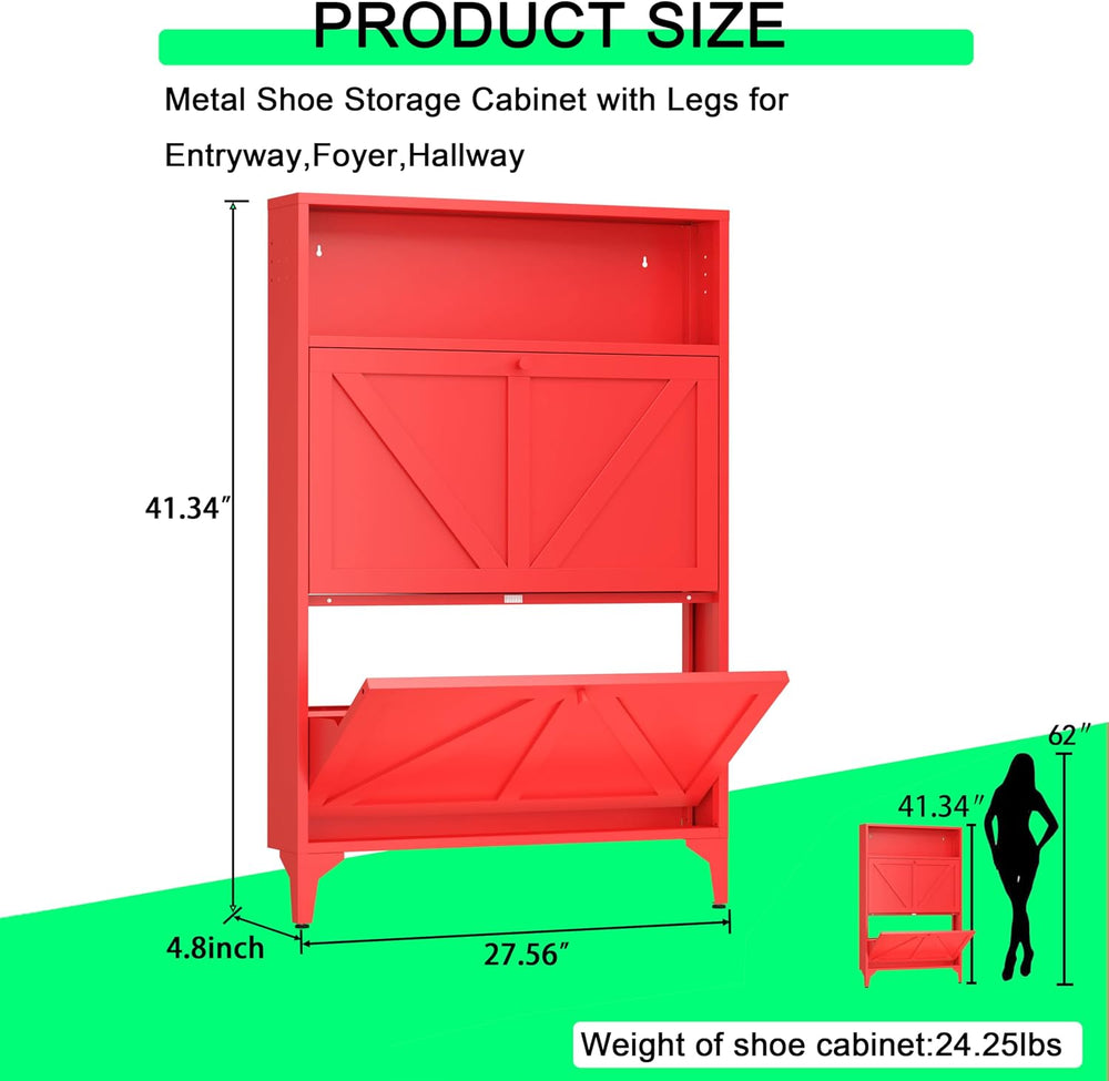 Shoe Storage Cabinet for Entryway with 2 Flip Drawers, Freestanding Shoe Orga...