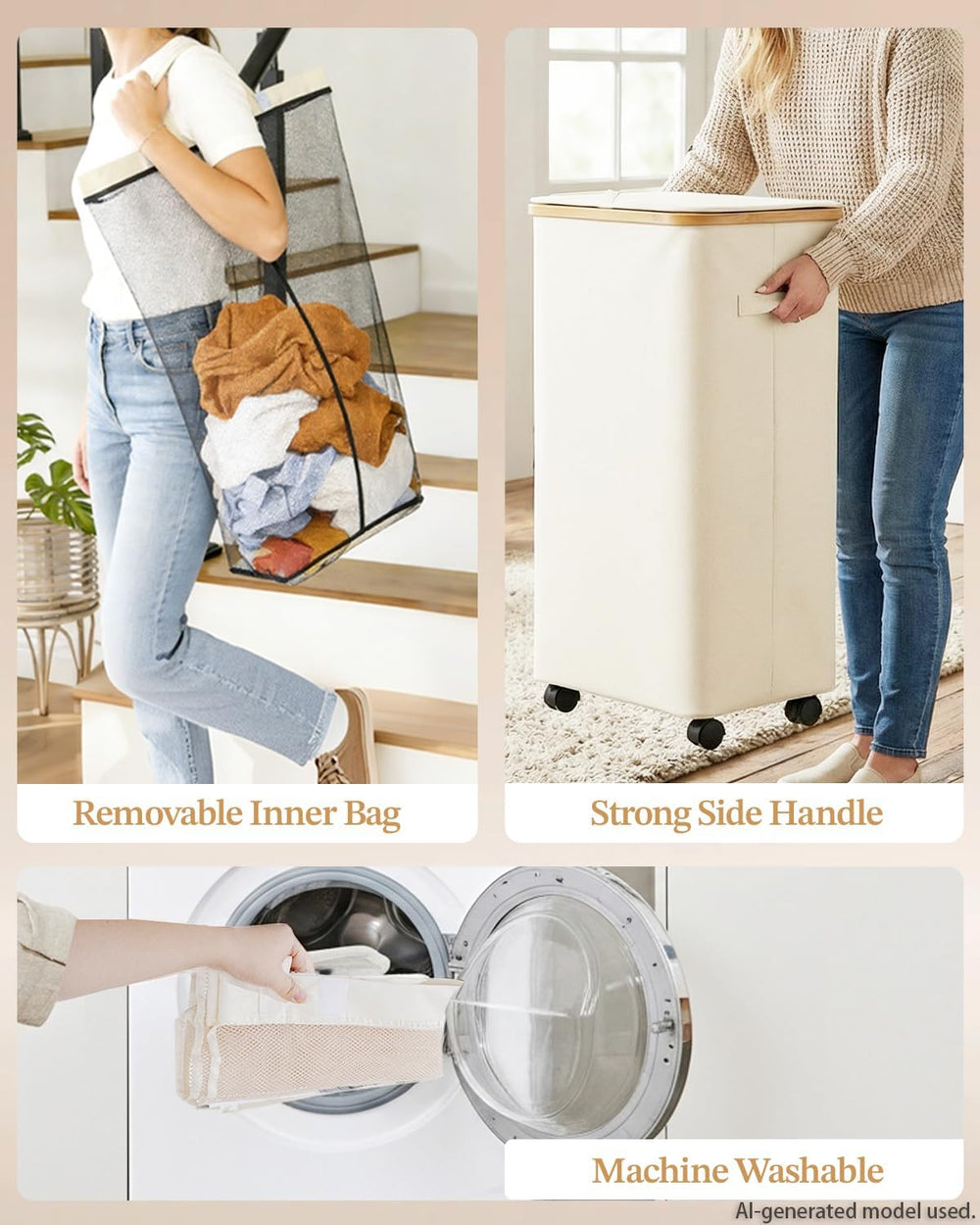 Laundry Basket with Wheels, 110L Large Rolling Laundry Hamper for Dorm