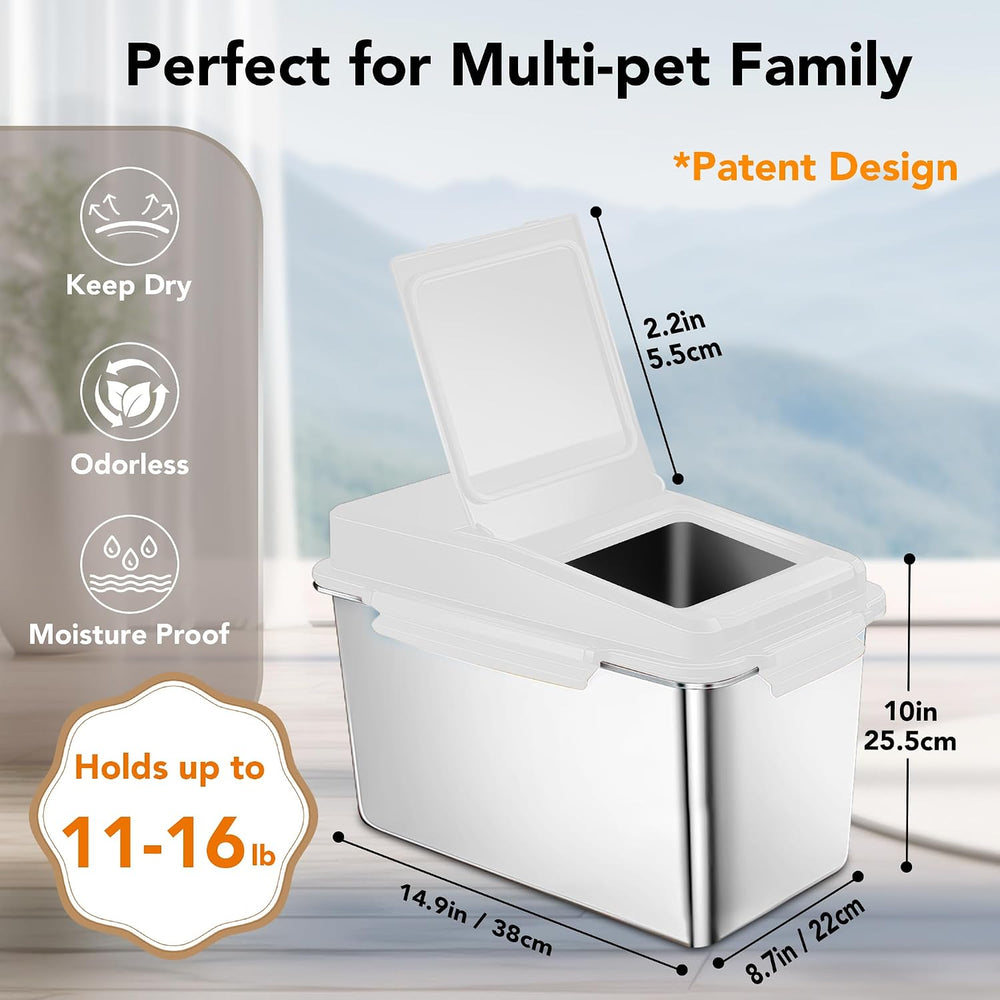 Newget 11 lb Stainless Steel Dog Food Storage Container with Scoop, White