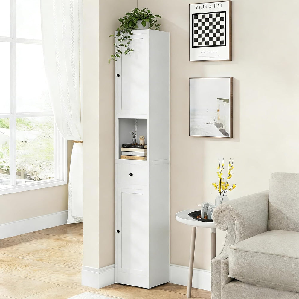 71" Tall Bathroom Storage Cabinet, Slim Corner Cabinet with 2 Doors, White