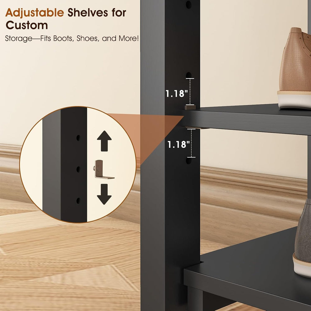 IUNVR Shoe Rack Bench Seat Rubberwood 3-Tier Wooden Storage Bench 550lbs Comp...