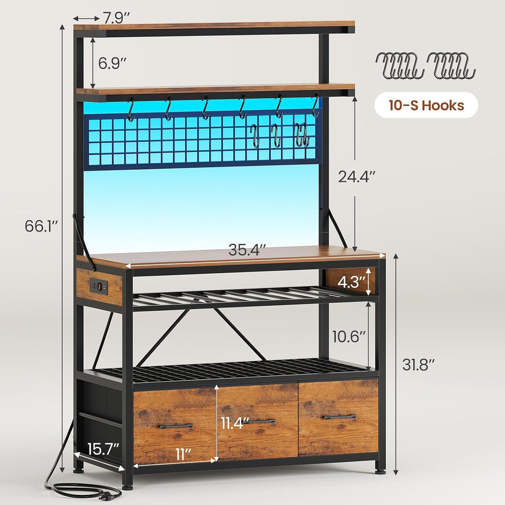 Itaar Bakers Rack with Storage and Power Outlet, 35.4 inch Coffee Bar Cabinet...