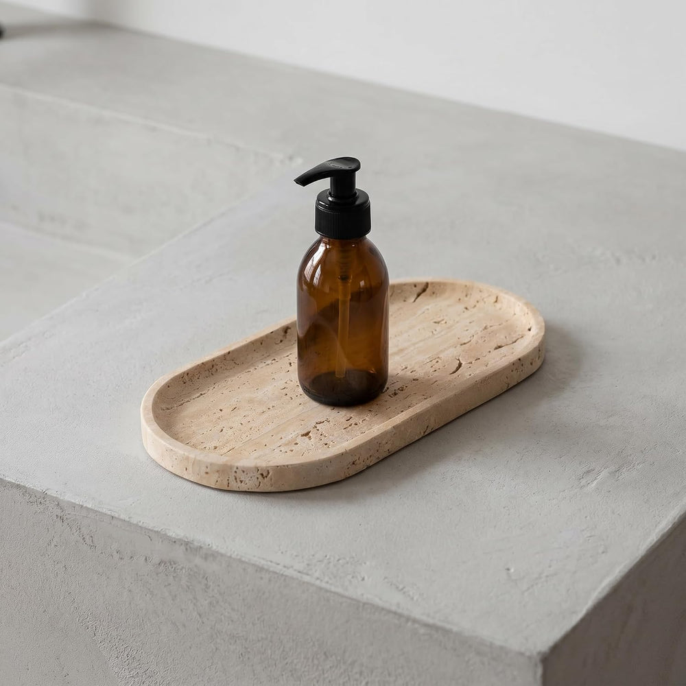 YKAJO Yellow Travertine Oval Marble Tray, 9.8x4.7 Vanity Perfume Organizer
