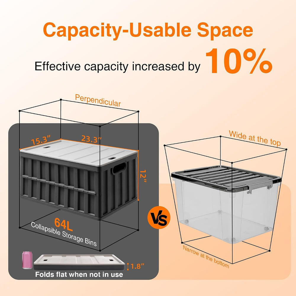 Citylife 64L Collapsible Storage Bins with Lids Plastic Storage Containers fo...