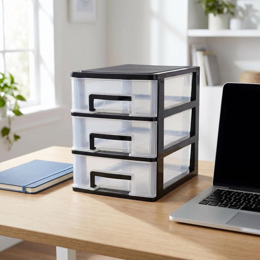 Angoily 3 Tier Plastic Drawer Type Closet, Plastic Home Office Storage Organi...