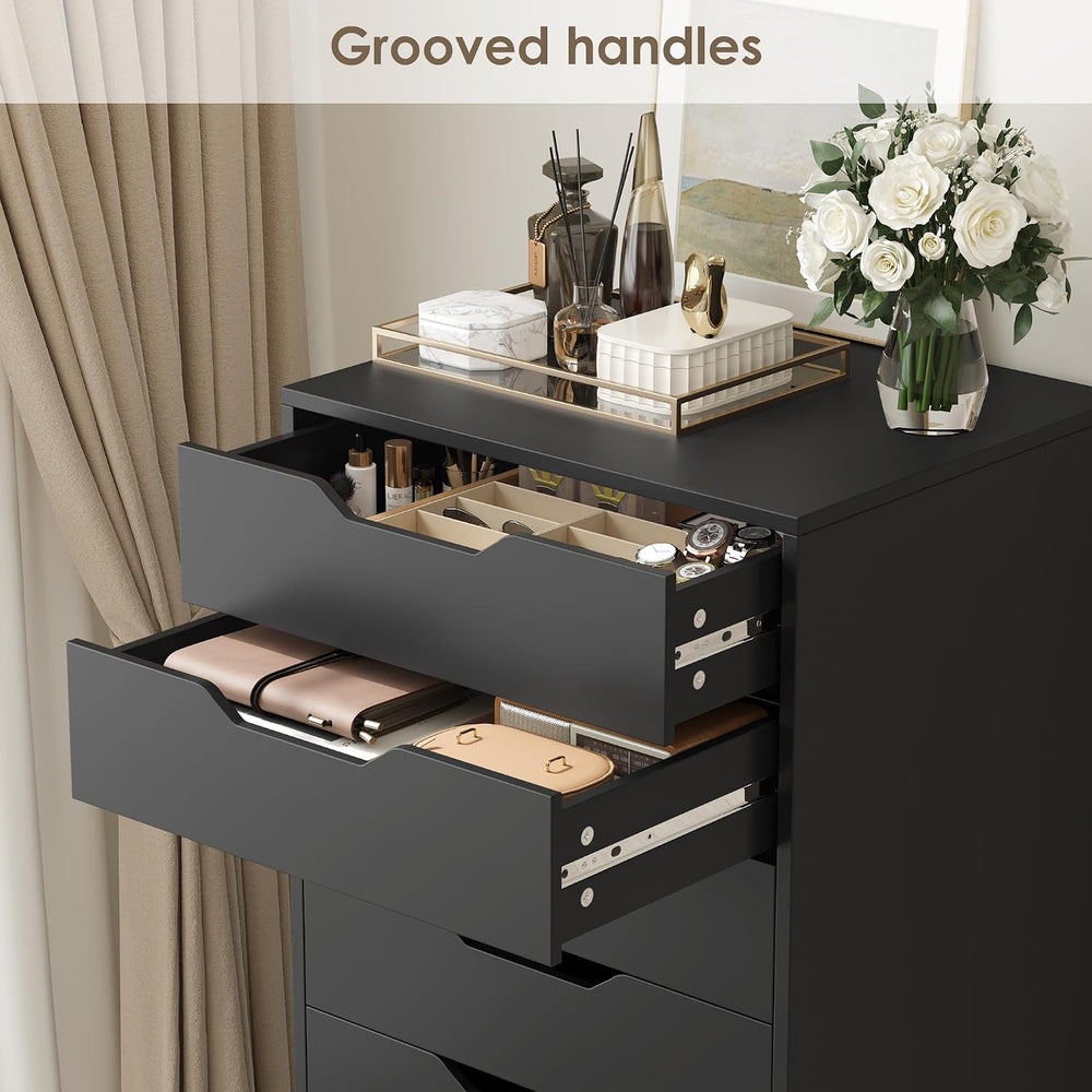 FACBOTALL 44.5" Tall Black Dresser, 8 Drawer Dresser with Groove Handles