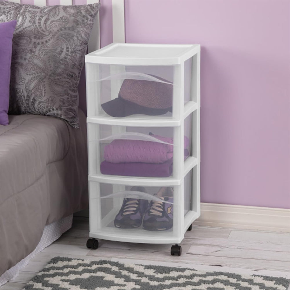 Sterilite 3-Drawer Cart with Wheels, White, 2-Pack