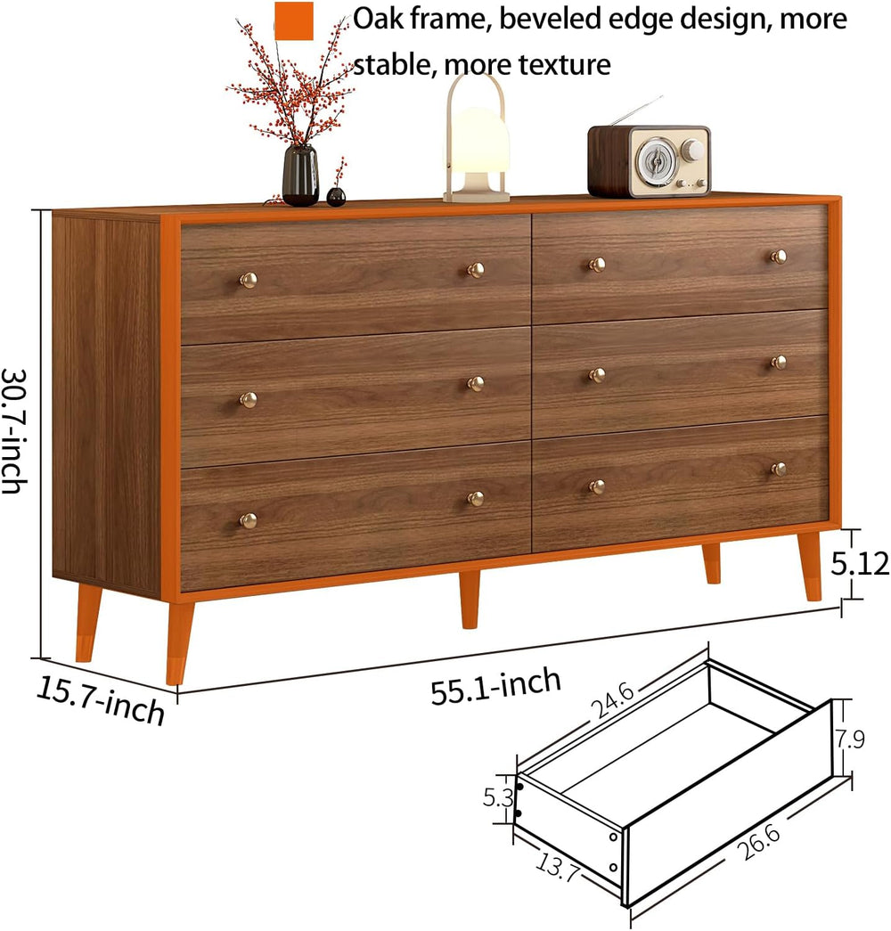 Messenya Dresser for Bedroom, 55 Inch 6 Drawer Wooden Chest of Drawers