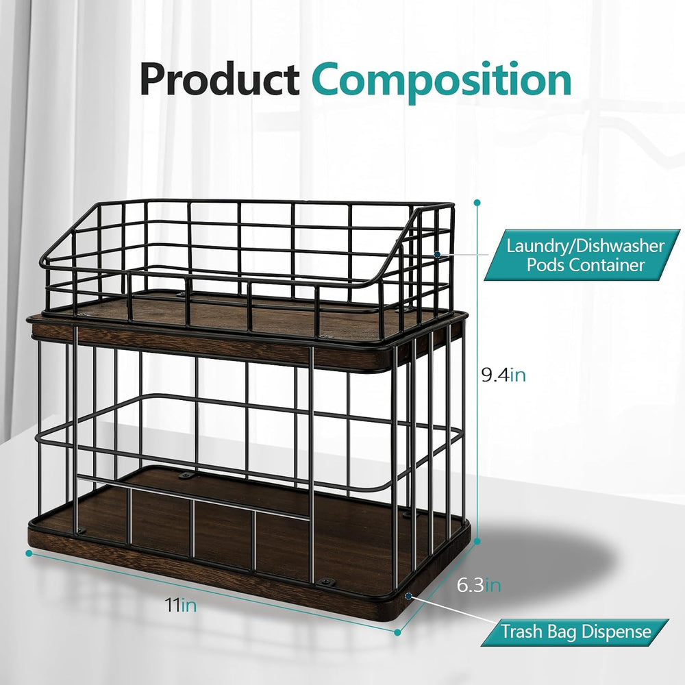 2-in-1 Trash Bag Holder & Dishwasher Pods Organizer, Extra Large Trash Ba...