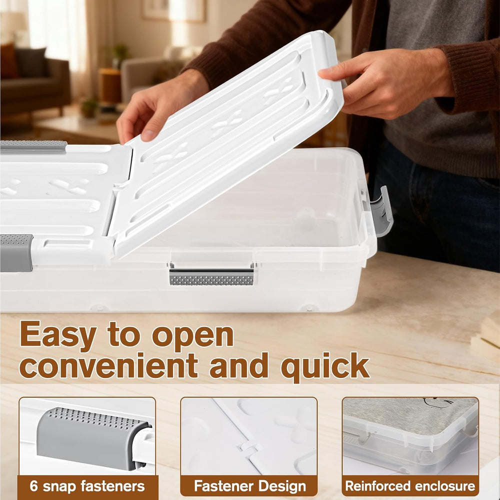 4 PCS*49 Qt Wheeled Latching Under Bed Storage, Double Opening Lids Stackable...