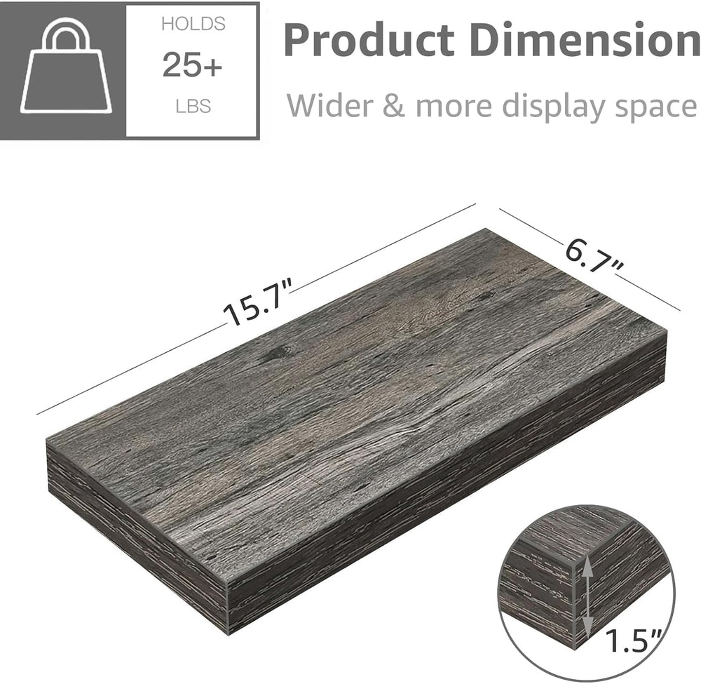 QEEIG Floating Shelves for Wall Small Shelf (Grey, Set of 4, 15.7" x 6.7...